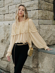Semi-Sheer Lace Chiffon Blouse