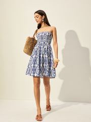 Strapless Floral Print Dress
