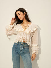 Semi-Sheer Chiffon Lace Detail Top