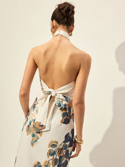 Floral Print Halter Top With Skirt Set