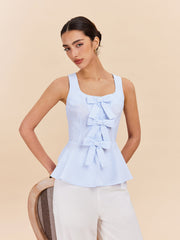 Striped Peplum Top With Bow Details