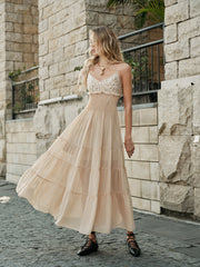 Semi-Sheer Embroidered Bustier Tiered Dress