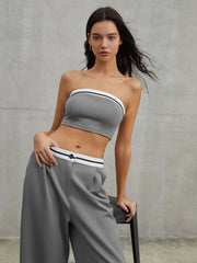 Tube Top Two Piece Contrast Waistband Pants Set