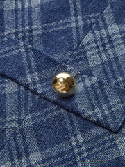 Metal Button Crew-Neck Decor-Pockets Denim Dress