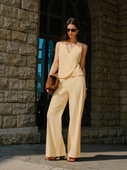 Cotton & Linen Wrap Top With Pants Set