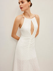Semi-Sheer Halter Keyhole Dress