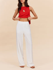 Cotton & Linen Semi-Sheer High-Waist Pants