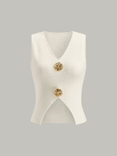 Metal Detail V-Neck Spilt Sweater Vest