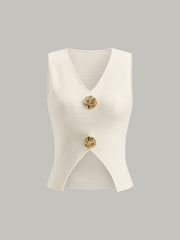 Metal Detail V-Neck Spilt Sweater Vest