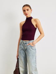 Ribbed Knit High-Neck Top