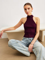 Ribbed Knit High-Neck Top