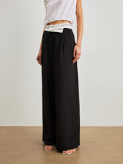 Mid-Waist Pants With Pockets & Contrast Waistband