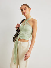 Criss-Cross Halter Linen Crop Top