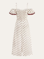 Polka Dot Off-Shoulder Dress With Ribbon Detail