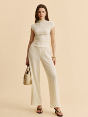 Textured Top With Wide-Leg Pants Set