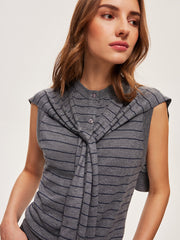 2 In 1 Striped Knotted Button Sleeveless Sweater Vest