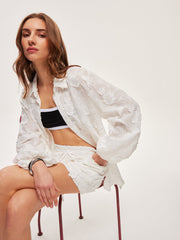 Semi-Sheer Cotton Embroidered Shirt With Shorts Set