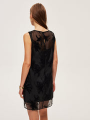 Semi-Sheer Floral Embroidery Mesh Double Layer Sleeveless Dress