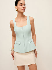 Zipper Front Top With Pockets