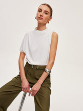 Asymmetric Draped Button-Shoulder Top