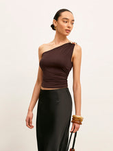 One-Shoulder Metal Detail Ruched Top