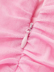 Color Block Gradient Strapless Ruched Mesh Split Dress