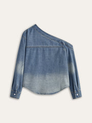 Asymmetrical Collar Denim Crop Shirt