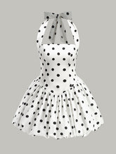Polka Dot Bow Halter Zipper Dress
