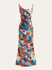 Multi Color Asymmetrical Neck Backless Long Dress