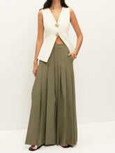 Mid-Waist Pleated Zipper Wide-Leg Pants With Pockets
