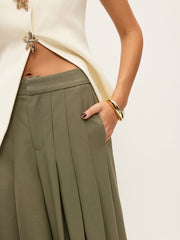 Mid-Waist Pleated Zipper Wide-Leg Pants With Pockets