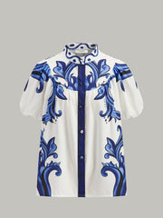 Floral Print Puff Sleeve Skirt Set With Pockets