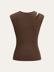 Asymmetrical Ruched Top With Button Detail