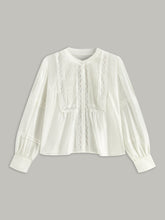 Pleated Lace Trim Button-Up Blouse