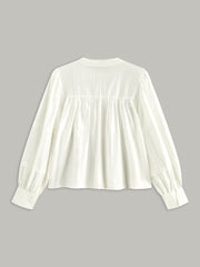 Pleated Lace Trim Button-Up Blouse