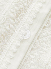 Pleated Lace Trim Button-Up Blouse