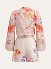 Watercolor Floral Belted Shorts Set