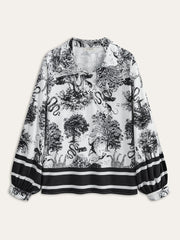 Printed Pants Set With Striped Trim