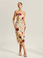 Semi-Sheer Embroidered Floral Dress With Clear Straps