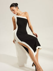 Side Tie Color-Block One-Shoulder Knit Dress