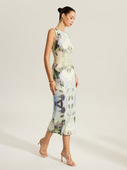 Floral Print Sleeveless Mesh Dress