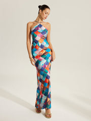 Colorful Scales Pattern Halter Dress