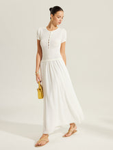 Sheer-Panel Button-Front Knit Dress