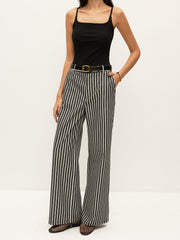 Mid-Waist Striped Pockets Pants Without Belt