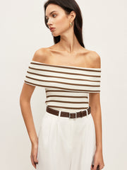 Striped Off-Shoulder Ribbed Top