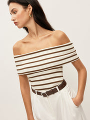 Striped Off-Shoulder Ribbed Top