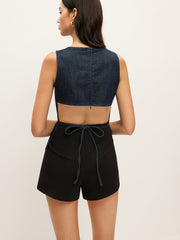 Back Tie Denim Top