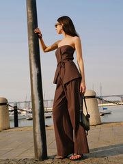 Cotton & Linen Strapless Peplum Top With Tie