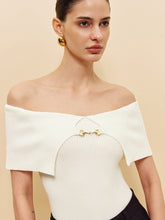 Off-Shoulder Chain Detail Ribbed Knit Top