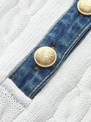 Cotton Denim Collar Knit Top